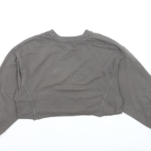 Bershka Women Grey Cropped Pullover Sweatshirt Size S