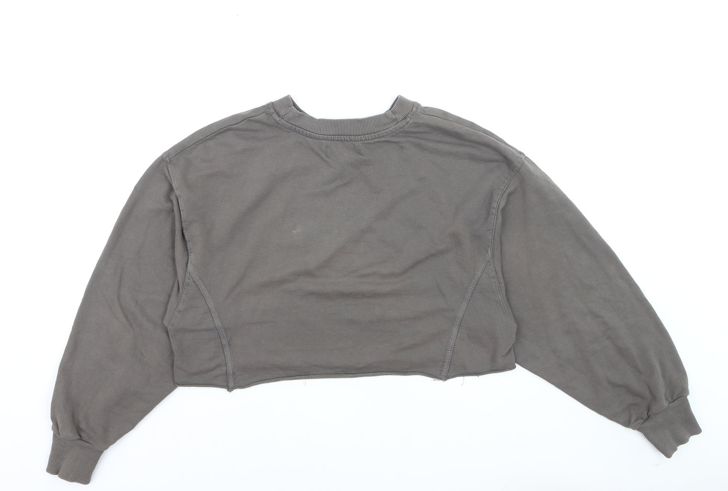 Bershka Women Grey Cropped Pullover Sweatshirt Size S