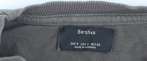 Bershka Women Grey Cropped Pullover Sweatshirt Size S