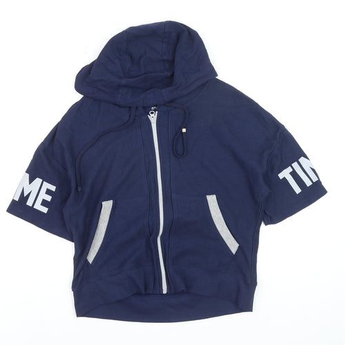 StudioFit Womens Navy Blue Short Sleeve Full Zip Hoodie Size L