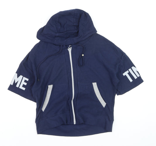 StudioFit Womens Navy Blue Short Sleeve Full Zip Hoodie Size L