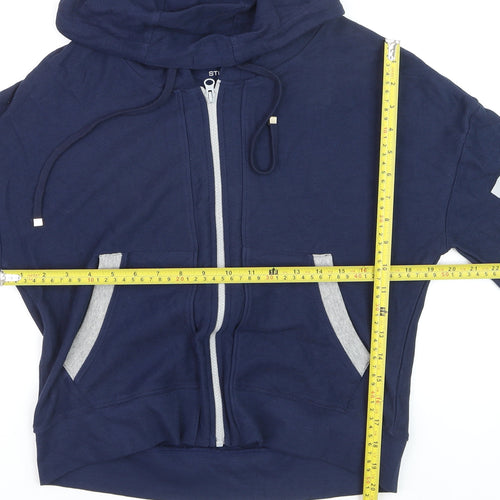 StudioFit Womens Navy Blue Short Sleeve Full Zip Hoodie Size L