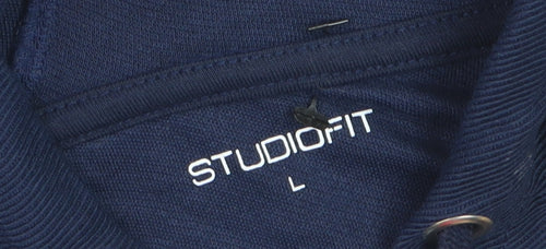 StudioFit Womens Navy Blue Short Sleeve Full Zip Hoodie Size L