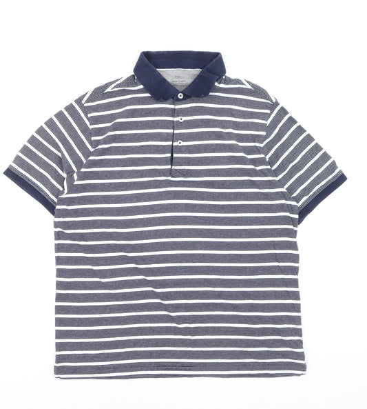 Marks and Spencer Men's Navy Stripe Cotton Polo Shirt Size M