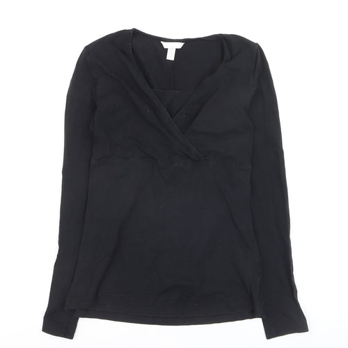 H&M Maternity Black Wrap Jersey Long Sleeve V-Neck Blouse Size 8