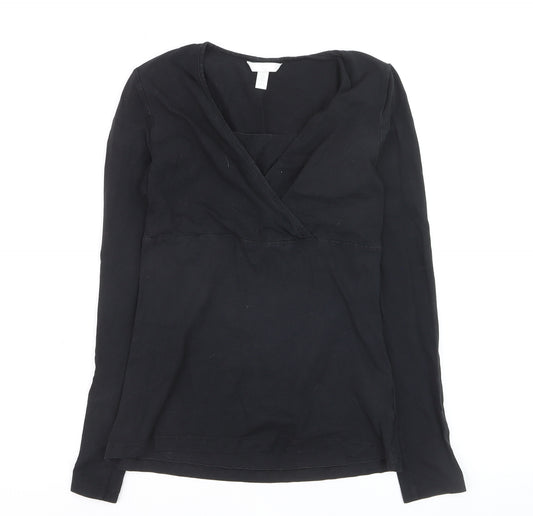 H&M Maternity Black Wrap Jersey Long Sleeve V-Neck Blouse Size 8