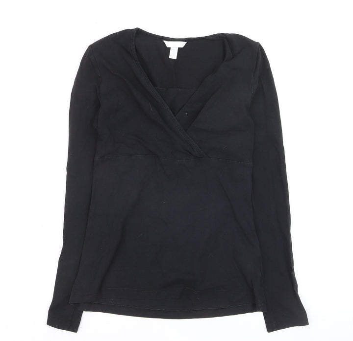 H&M Maternity Black Wrap Jersey Long Sleeve V-Neck Blouse Size 8