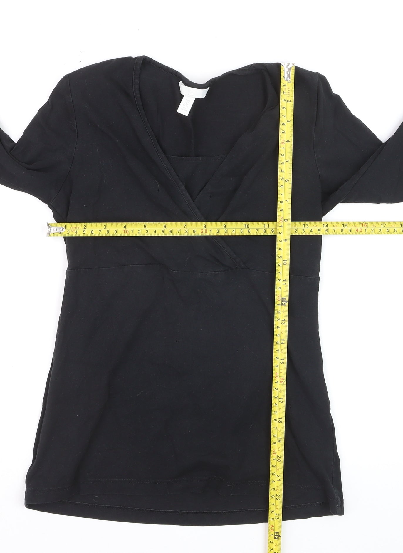 H&M Maternity Black Wrap Jersey Long Sleeve V-Neck Blouse Size 8