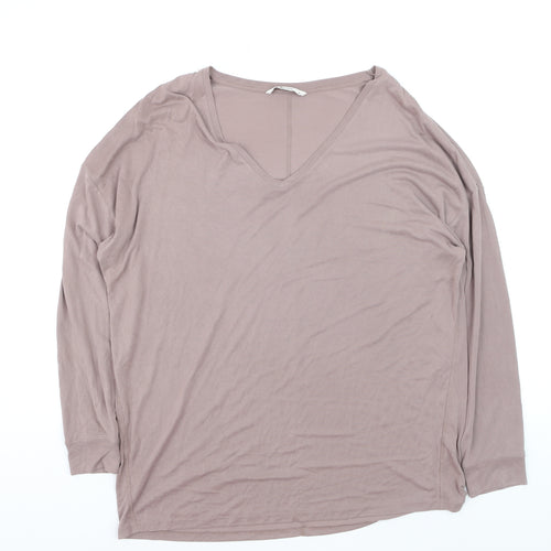 Tu Women Brown V-Neck Long Sleeve Jersey T-Shirt Size 16