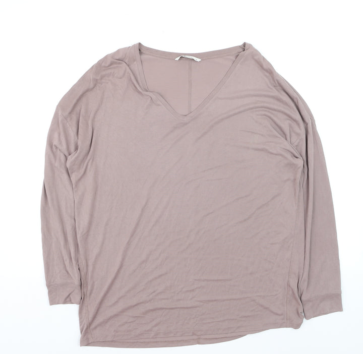Tu Women Brown V-Neck Long Sleeve Jersey T-Shirt Size 16