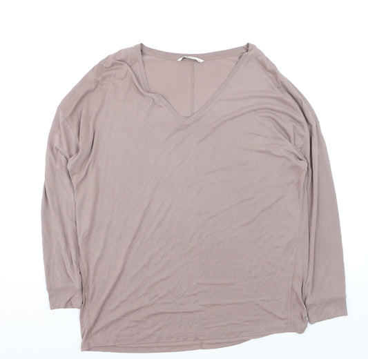 Tu Women Brown V-Neck Long Sleeve Jersey T-Shirt Size 16