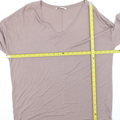 Tu Women Brown V-Neck Long Sleeve Jersey T-Shirt Size 16