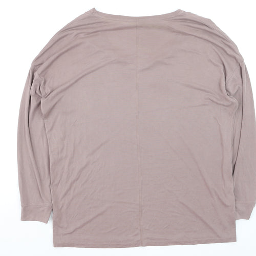 Tu Women Brown V-Neck Long Sleeve Jersey T-Shirt Size 16