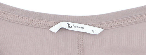 Tu Women Brown V-Neck Long Sleeve Jersey T-Shirt Size 16