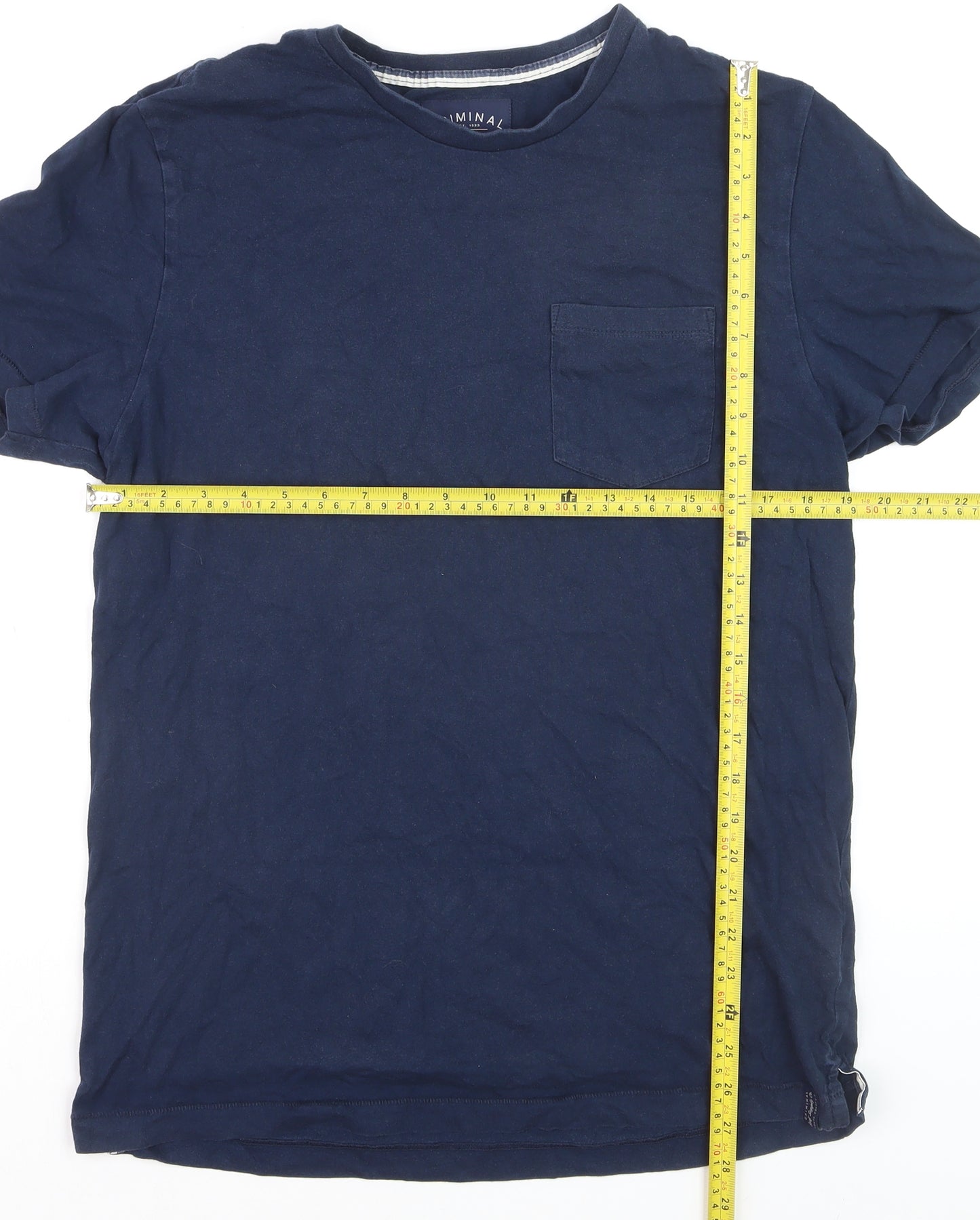 Criminal Men's Navy Blue Cotton Crew Neck T-Shirt Size L
