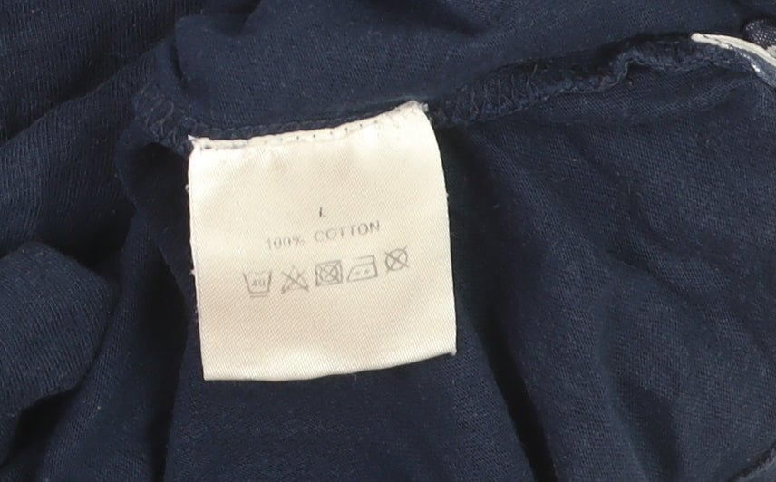 Criminal Men's Navy Blue Cotton Crew Neck T-Shirt Size L