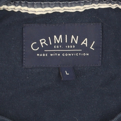 Criminal Men's Navy Blue Cotton Crew Neck T-Shirt Size L