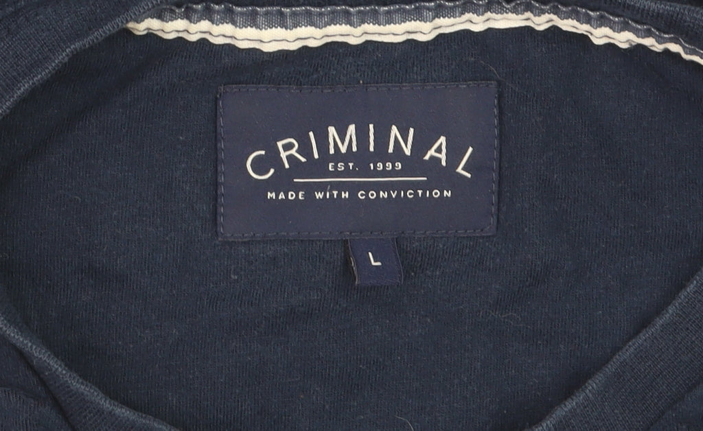 Criminal Men's Navy Blue Cotton Crew Neck T-Shirt Size L