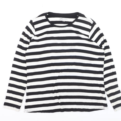 Capsule Women Black White Striped Long Sleeve Cotton T-Shirt Size M