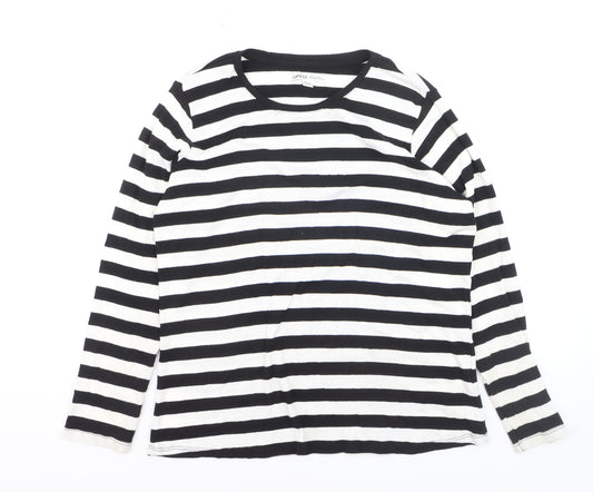Capsule Women Black White Striped Long Sleeve Cotton T-Shirt Size M