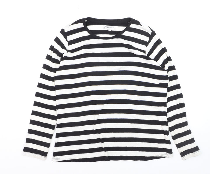 Capsule Women Black White Striped Long Sleeve Cotton T-Shirt Size M