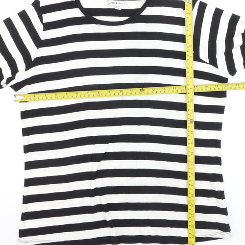 Capsule Women Black White Striped Long Sleeve Cotton T-Shirt Size M