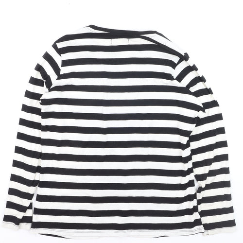 Capsule Women Black White Striped Long Sleeve Cotton T-Shirt Size M