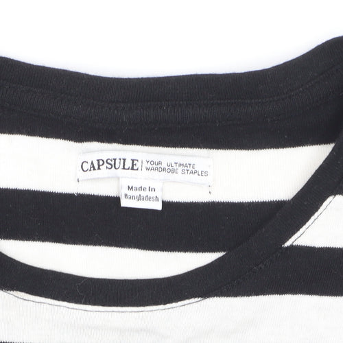 Capsule Women Black White Striped Long Sleeve Cotton T-Shirt Size M