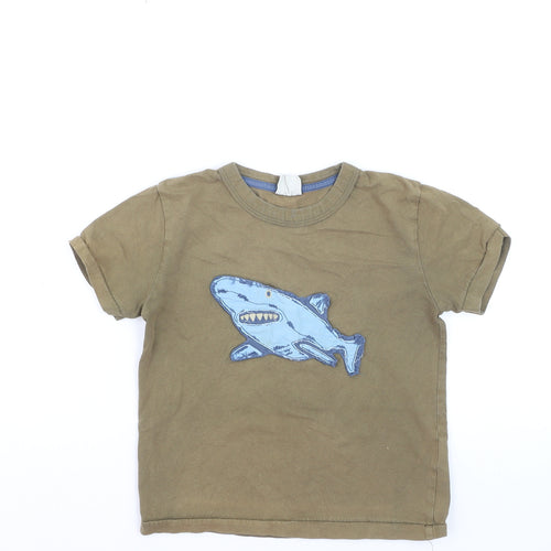 Mini Boden Boys Brown Shark Appliqué Cotton T-Shirt 5-6 Years