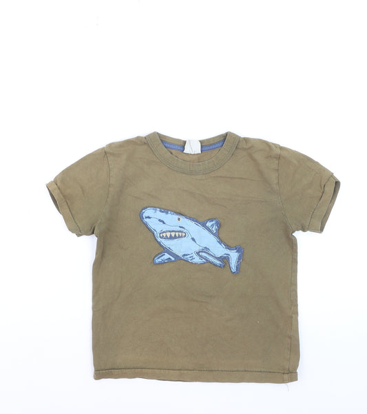 Mini Boden Boys Brown Shark Appliqué Cotton T-Shirt 5-6 Years