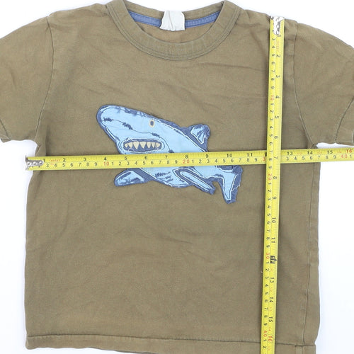 Mini Boden Boys Brown Shark Appliqué Cotton T-Shirt 5-6 Years