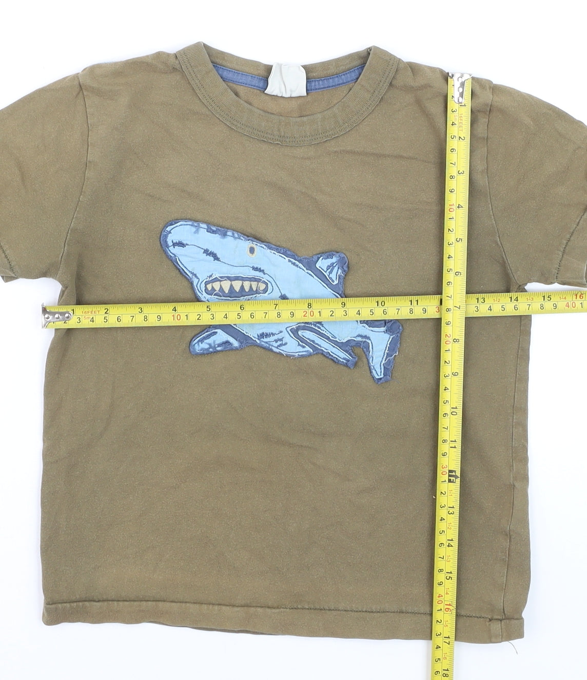 Mini Boden Boys Brown Shark Appliqué Cotton T-Shirt 5-6 Years