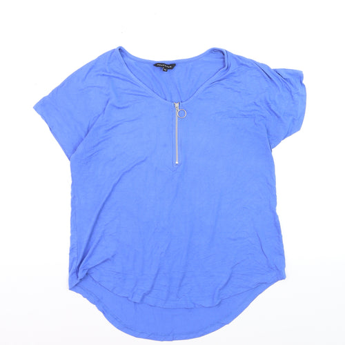 Peacocks Women Blue Size 14 Zip Front Viscose T-Shirt
