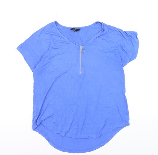 Peacocks Women Blue Size 14 Zip Front Viscose T-Shirt