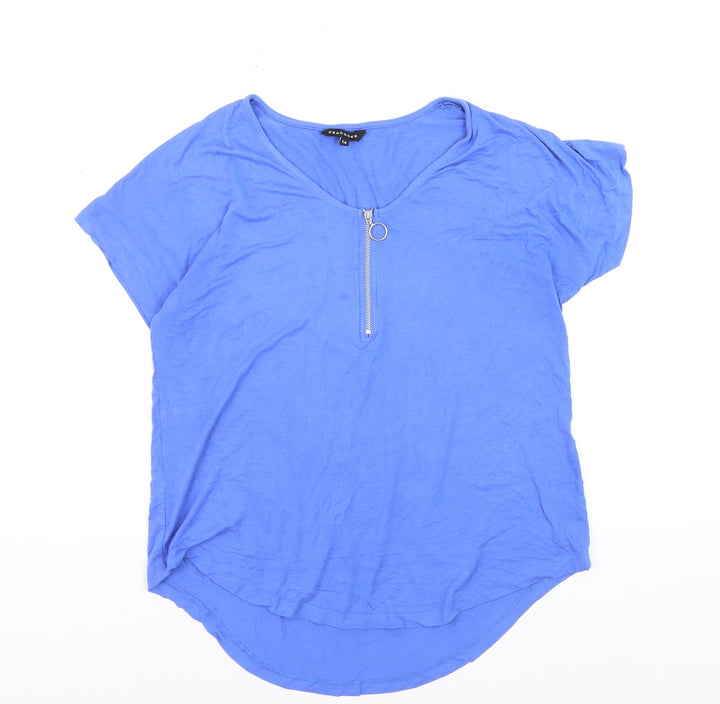 Peacocks Women Blue Size 14 Zip Front Viscose T-Shirt