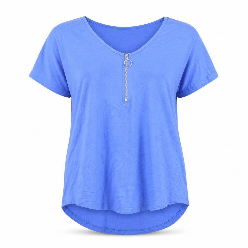 Front view of Peacocks Women Blue, size 14, Zip Front Viscose T-Shirt