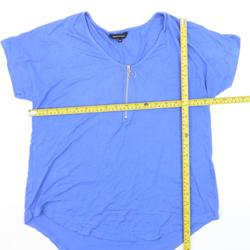 Peacocks Women Blue Size 14 Zip Front Viscose T-Shirt