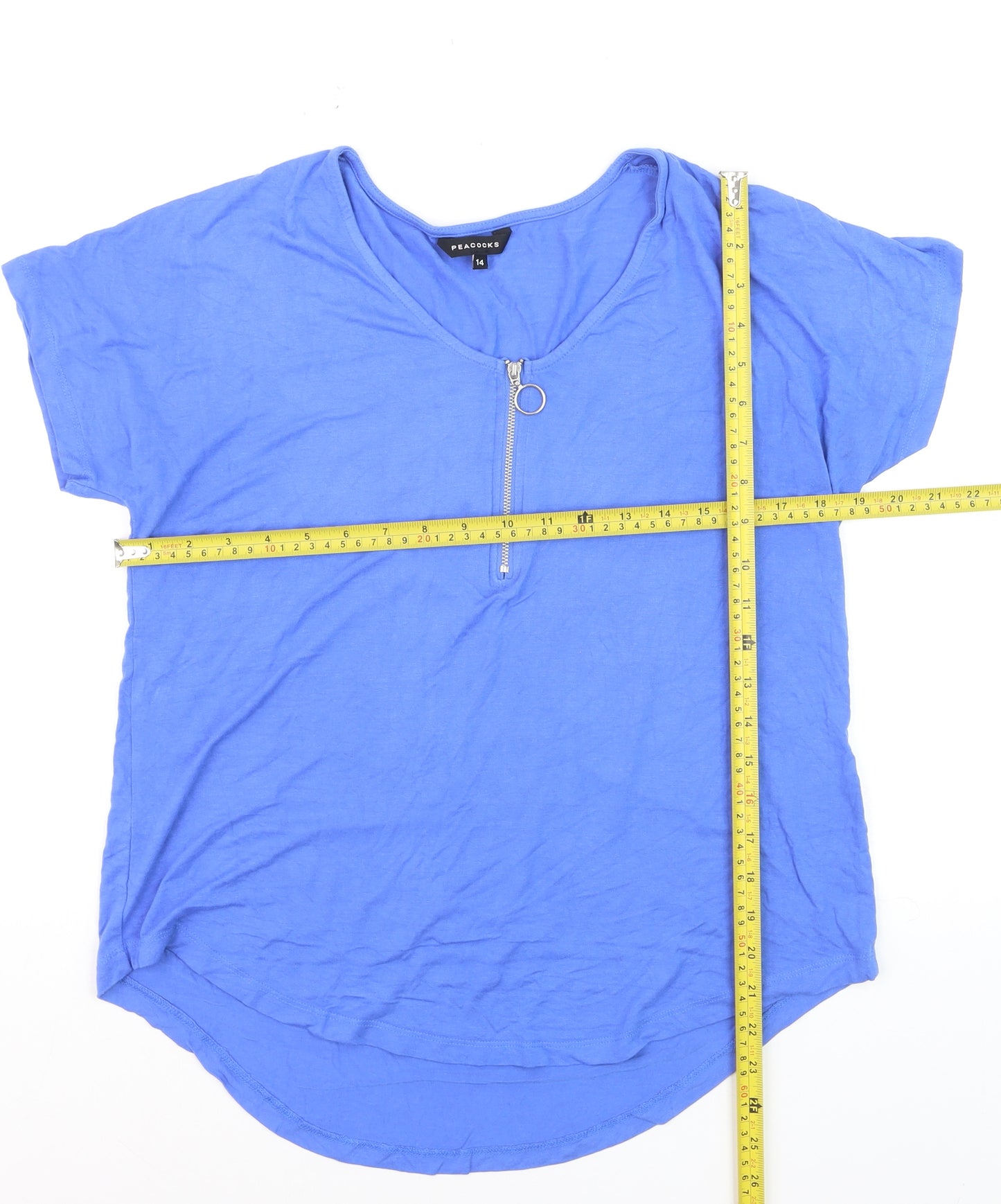 Peacocks Women Blue Size 14 Zip Front Viscose T-Shirt