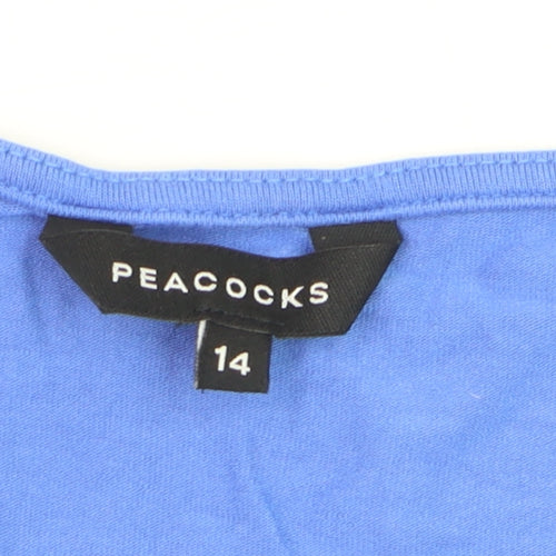 Peacocks Women Blue Size 14 Zip Front Viscose T-Shirt