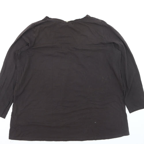 Avenue Women's Black V-Neck Long Sleeve Cotton Stretch T-Shirt Size 24