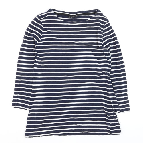 Editor's Cut Women's Blue Striped Boat Neck Cotton Top Size 10