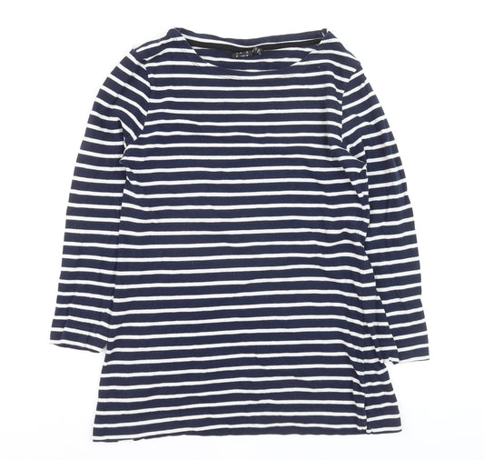 Editor's Cut Women's Blue Striped Boat Neck Cotton Top Size 10