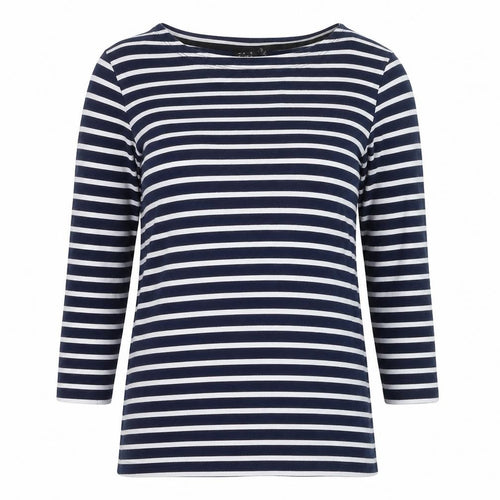 Editor's Cut Women's Blue Striped Boat Neck Cotton Top Size 10