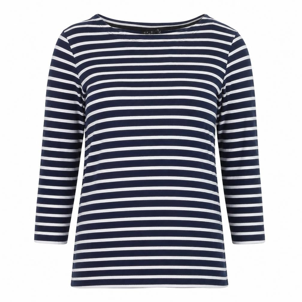 Editor's Cut Women's Blue Striped Boat Neck Cotton Top Size 10