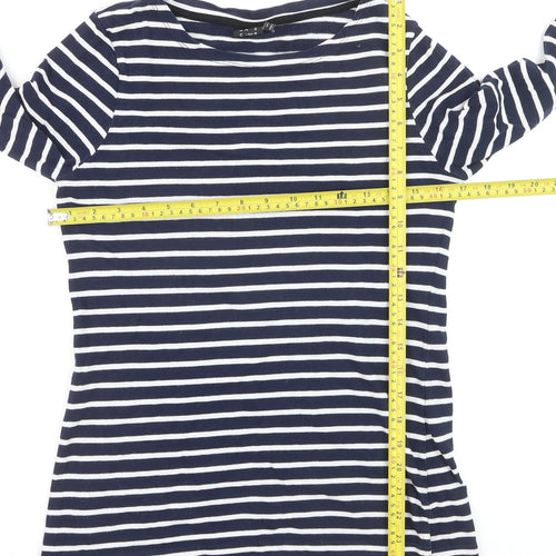 Editor's Cut Women's Blue Striped Boat Neck Cotton Top Size 10