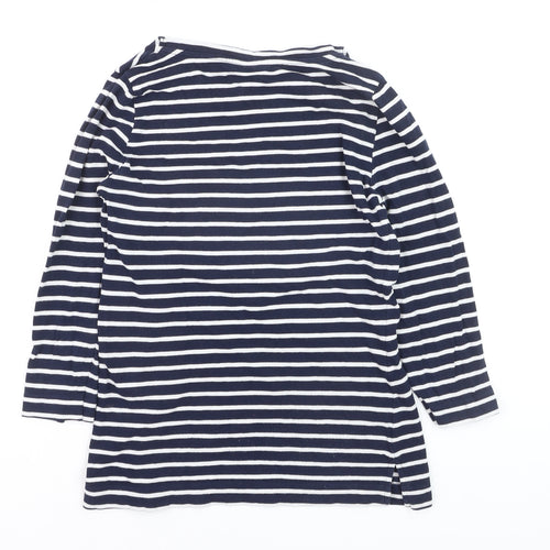 Editor's Cut Women's Blue Striped Boat Neck Cotton Top Size 10