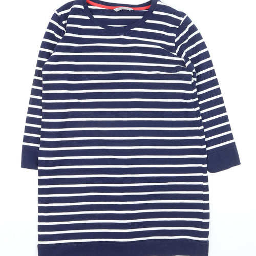 TU Women Blue Striped 3/4 Sleeve Cotton Pullover Jumper Size 16