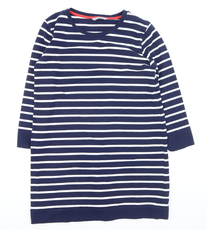 TU Women Blue Striped 3/4 Sleeve Cotton Pullover Jumper Size 16