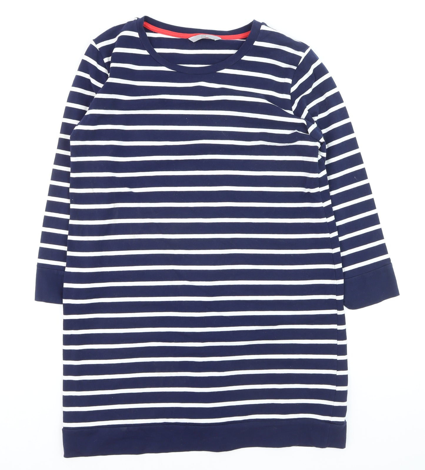 TU Women Blue Striped 3/4 Sleeve Cotton Pullover Jumper Size 16