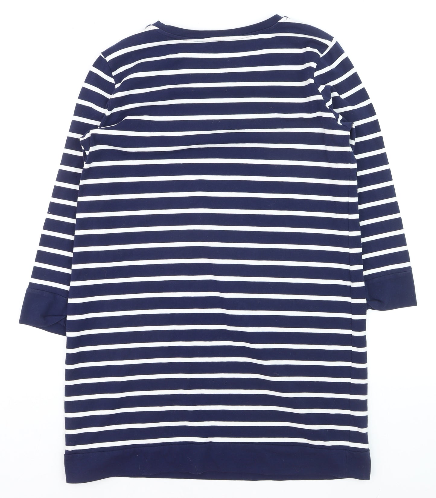 TU Women Blue Striped 3/4 Sleeve Cotton Pullover Jumper Size 16